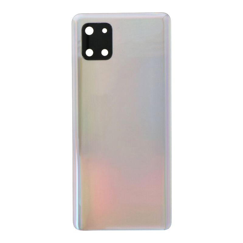 Battery Door + Battery Door Adhesive + Back Camera Lens and Bezel for Samsung Galaxy Note10 Lite Silver Premium