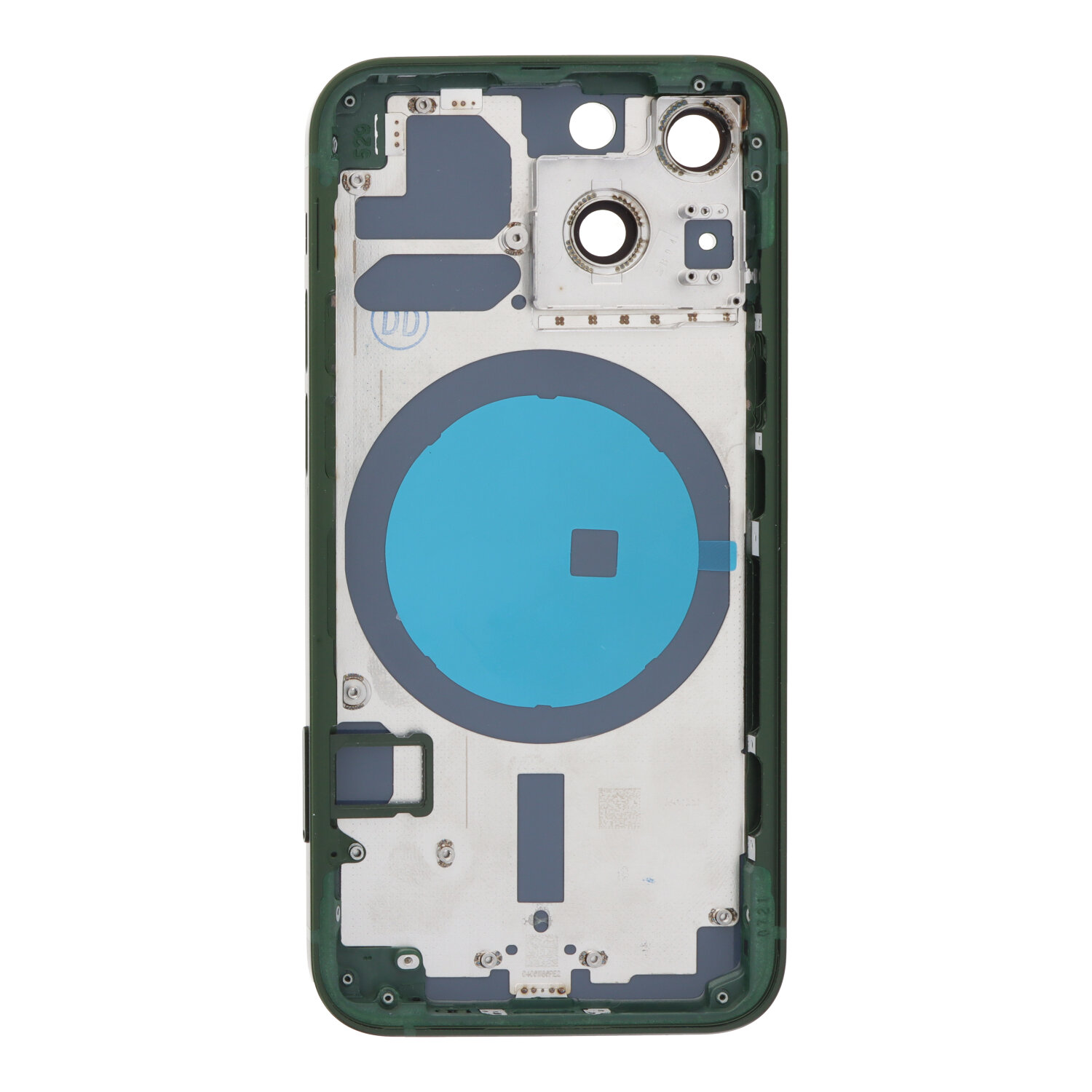Middle Frame + Battery Door + Back Camera Lens and Bezel + Side Buttons + SIM Card Tray with Magnetism Ring+Speaker Anti-Dust Mesh+Mic Anti-Dust Mesh+Side Rails+Eject Pin for iPhone 13 Mini 5.4" A2628 European Version Green without Logo OEM