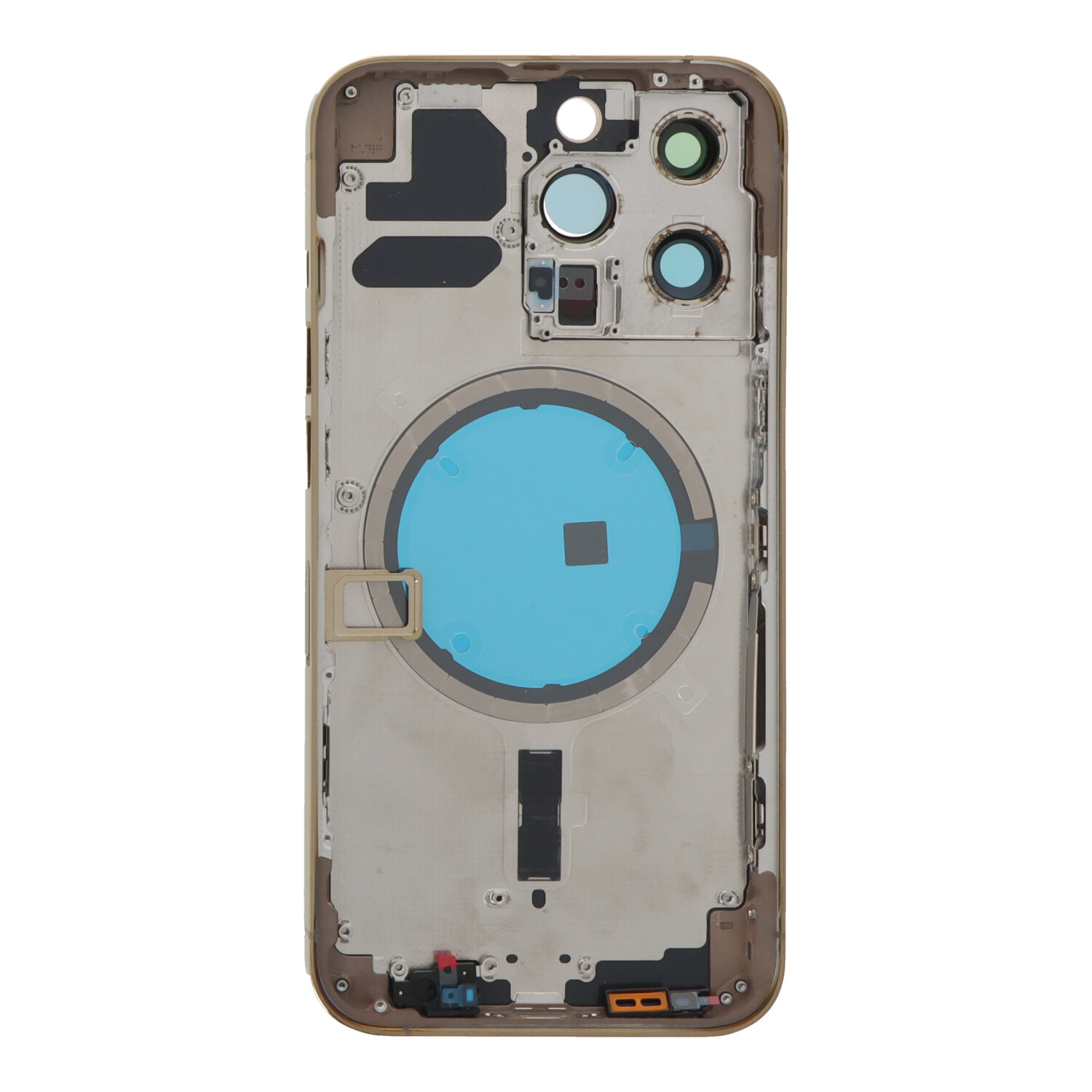 Middle Frame + Battery Door + Back Camera Lens and Bezel + Side Buttons + SIM Card Tray with Magnetism Ring+Speaker Anti-Dust Mesh+Mic Anti-Dust Mesh+Side Rails+Eject Pin for iPhone 13 Pro 6.1" A2638 European Version Gold without Logo OEM