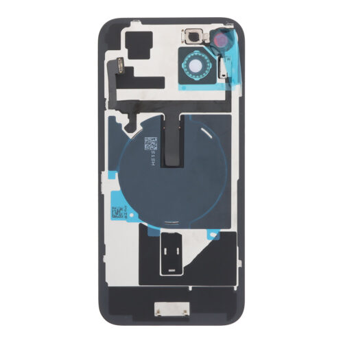 Battery Door + Back Camera Lens and Bezel with Magnetism Ring+Metal Plate+Wireless Charger Chip+Flash Light for iPhone 15 Plus Black OEM