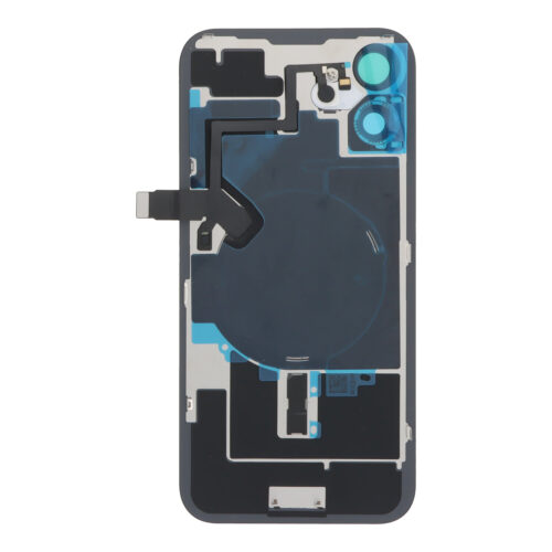 Battery Door + Back Camera Lens and Bezel with Magnetism Ring+Metal Plate+Wireless Charger Chip+Flash Light for iPhone 16 Plus Black OEM