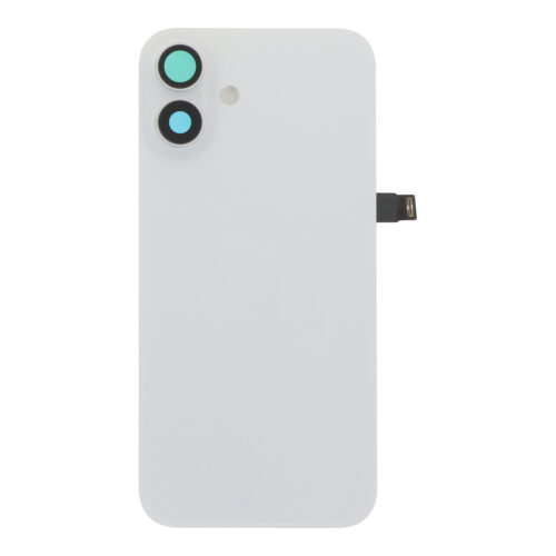 Battery Door + Back Camera Lens and Bezel with Magnetism Ring+Metal Plate+Wireless Charger Chip+Flash Light for iPhone 16 Plus White OEM