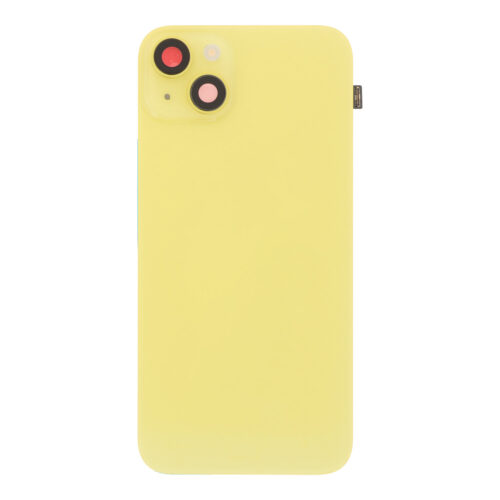 Battery Door + Back Camera Lens and Bezel with Magnetism Ring+Metal Plate+Wireless Charger Chip+Flash Light for iPhone 14 Plus Yellow without Logo OEM
