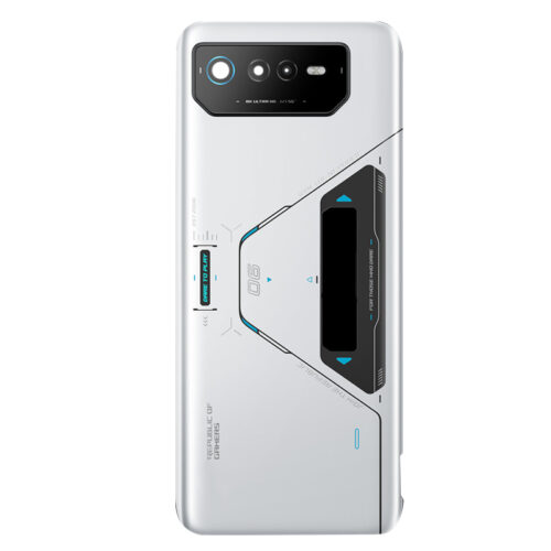 Battery Door + Battery Door Adhesive + Back Camera Lens and Bezel with Small LCD for Asus ROG Phone 6 Pro Storm White Premium
