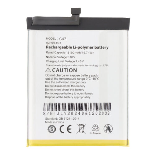 C47 5100mAh Battery + Battery Adhesive for Cubot KingKong AX Premium without Logo